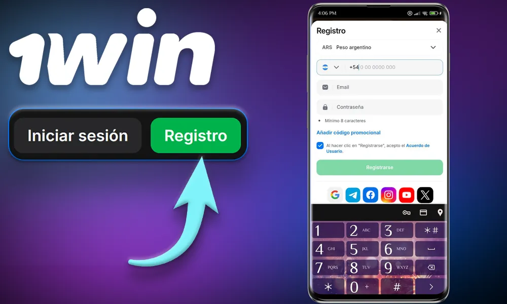 Registrarse a través de la aplicación 1Win